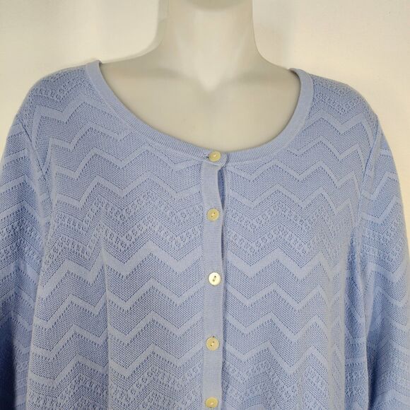 Talbots Petites Womens Cardigan 2XP Blue Button Elbow Sleeve Chevron Knit Modern - Picture 4 of 9